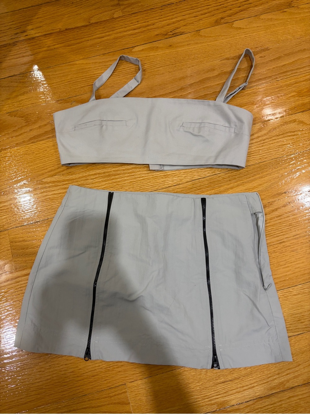 Zara Light Gray Two-Piece Crop Top Set